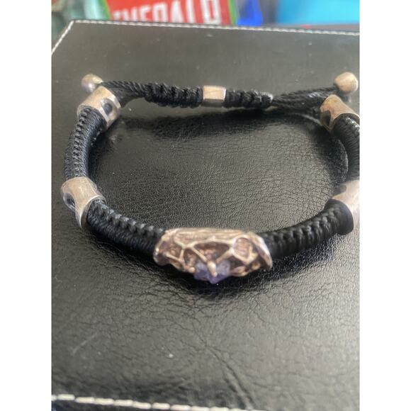 Black URU Bracelet Silver 925 With Rough Tanzanite Purple - Picture 4 of 9
